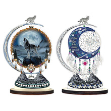 Load image into Gallery viewer, 2PCS Wooden Dreamcatcher Wolf Table Top Diamond Painting Decor (#1)
