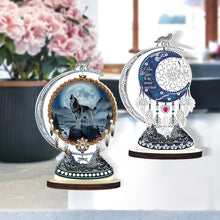 Load image into Gallery viewer, 2PCS Wooden Dreamcatcher Wolf Table Top Diamond Painting Decor (#1)