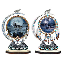 Load image into Gallery viewer, 2PCS Wooden Dreamcatcher Wolf Table Top Diamond Painting Decor (#3)