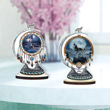 Load image into Gallery viewer, 2PCS Wooden Dreamcatcher Wolf Table Top Diamond Painting Decor (#3)