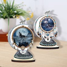 Load image into Gallery viewer, 2PCS Wooden Dreamcatcher Wolf Table Top Diamond Painting Decor (#3)