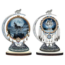 Load image into Gallery viewer, 2PCS Wooden Dreamcatcher Wolf Table Top Diamond Painting Decor (#4)