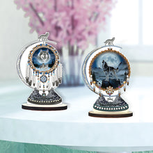 Load image into Gallery viewer, 2PCS Wooden Dreamcatcher Wolf Table Top Diamond Painting Decor (#4)