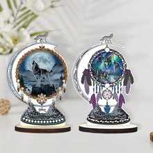 Load image into Gallery viewer, 2PCS Wooden Dreamcatcher Wolf Table Top Diamond Painting Decor (#5)