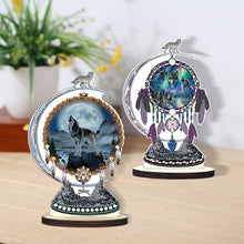 Load image into Gallery viewer, 2PCS Wooden Dreamcatcher Wolf Table Top Diamond Painting Decor (#5)