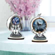 Load image into Gallery viewer, 2PCS Wooden Dreamcatcher Wolf Table Top Diamond Painting Decor (#6)