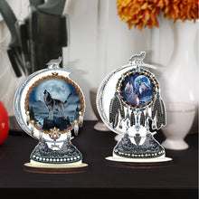 Load image into Gallery viewer, 2PCS Wooden Dreamcatcher Wolf Table Top Diamond Painting Decor (#6)
