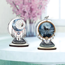 Load image into Gallery viewer, 2PCS Wooden Dreamcatcher Wolf Table Top Diamond Painting Decor (#7)