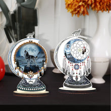 Load image into Gallery viewer, 2PCS Wooden Dreamcatcher Wolf Table Top Diamond Painting Decor (#7)