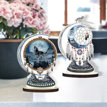 Load image into Gallery viewer, 2PCS Wooden Dreamcatcher Wolf Table Top Diamond Painting Decor (#7)