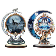 Load image into Gallery viewer, 2PCS Table Top Diamond Painting Decor Wooden Dreamcatcher Wolf (#1)