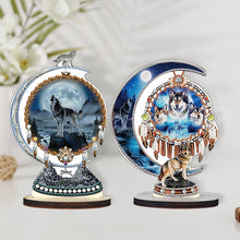 Load image into Gallery viewer, 2PCS Table Top Diamond Painting Decor Wooden Dreamcatcher Wolf (#1)