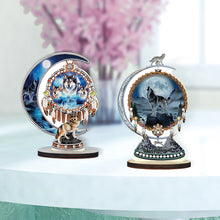 Load image into Gallery viewer, 2PCS Table Top Diamond Painting Decor Wooden Dreamcatcher Wolf (#1)