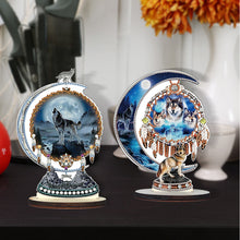 Load image into Gallery viewer, 2PCS Table Top Diamond Painting Decor Wooden Dreamcatcher Wolf (#1)