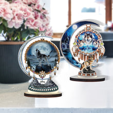 Load image into Gallery viewer, 2PCS Table Top Diamond Painting Decor Wooden Dreamcatcher Wolf (#1)