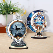 Load image into Gallery viewer, 2PCS Table Top Diamond Painting Decor Wooden Dreamcatcher Wolf (#1)