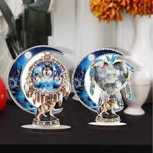 Load image into Gallery viewer, 2PCS Table Top Diamond Painting Decor Wooden Dreamcatcher Wolf (#4)