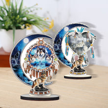 Load image into Gallery viewer, 2PCS Table Top Diamond Painting Decor Wooden Dreamcatcher Wolf (#4)