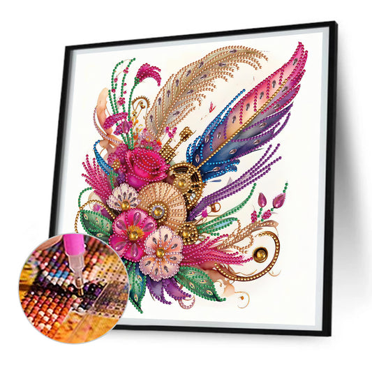 Diamond Painting - Partial Special Shaped - Feathers and Gears (30*30CM)