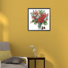 Load image into Gallery viewer, Diamond Painting - Partial Special Shaped - Christmas red flower vase (30*30CM)