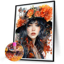 Load image into Gallery viewer, Diamond Painting - Full Round - girl wearing flower hat (40*50CM)