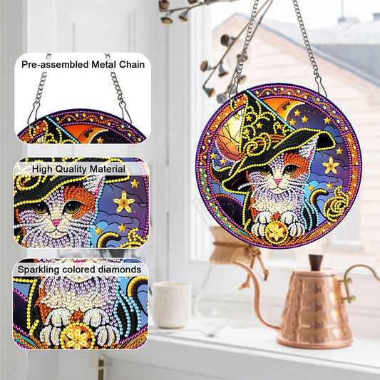 Special Shaped Crystal Painting Wreath Kit Magic Cat Acrylic Peacock Flaming Cat