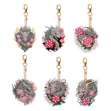 Load image into Gallery viewer, 6PCS Double Sided Special Shape Diamond Painting Keychain (Rose Grey Dragon)