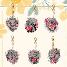 Load image into Gallery viewer, 6PCS Double Sided Special Shape Diamond Painting Keychain (Rose Grey Dragon)