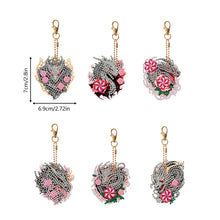 Load image into Gallery viewer, 6PCS Double Sided Special Shape Diamond Painting Keychain (Rose Grey Dragon)