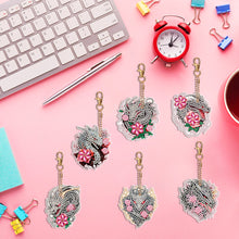 Load image into Gallery viewer, 6PCS Double Sided Special Shape Diamond Painting Keychain (Rose Grey Dragon)