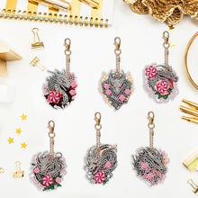Load image into Gallery viewer, 6PCS Double Sided Special Shape Diamond Painting Keychain (Rose Grey Dragon)