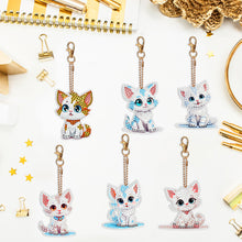 Load image into Gallery viewer, 6PCS Double Sided Special Shape Diamond Painting Keychain (Cute Kitten)