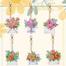 Load image into Gallery viewer, 6PCS Double Sided Special Shape Diamond Painting Keychain (Envelope Flowers)