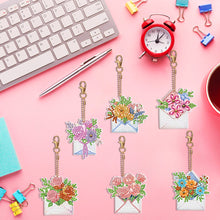 Load image into Gallery viewer, 6PCS Double Sided Special Shape Diamond Painting Keychain (Envelope Flowers)