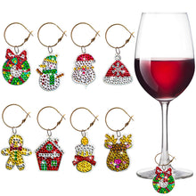 Load image into Gallery viewer, 8PCS Diamond Painting Art Pendant Santa Diamond Wine Glass Charms Snowman Wreath