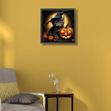 Load image into Gallery viewer, Diamond Painting - Full Round - halloween pumpkin black cat (40*40CM)