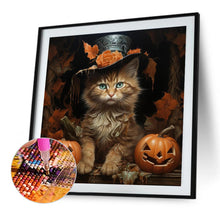 Load image into Gallery viewer, Diamond Painting - Full Round - halloween pumpkin black cat (40*40CM)