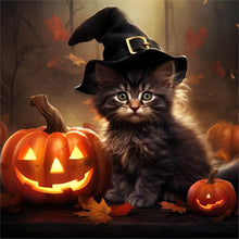 Load image into Gallery viewer, Diamond Painting - Full Round - halloween pumpkin black cat (40*40CM)