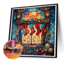 Load image into Gallery viewer, Diamond Painting - Full Round - Christmas Holiday Fireplace Christmas Stocking Glass Painting (30*30CM)