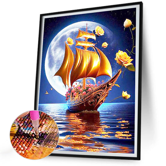 Diamond Painting - Full Round - pink rose boat (30*40CM)