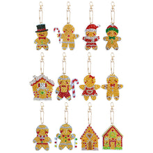 Load image into Gallery viewer, 12PCS Double Sided Special Shape Diamond Art Keyring (Gingerbread Man)