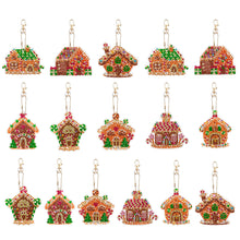 Load image into Gallery viewer, 16PCS Double Sided Special Shape Diamond Art Keyring (Christmas Cottage)
