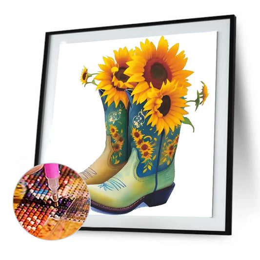 Diamond Painting - Full Round - floral boots (30*30CM)