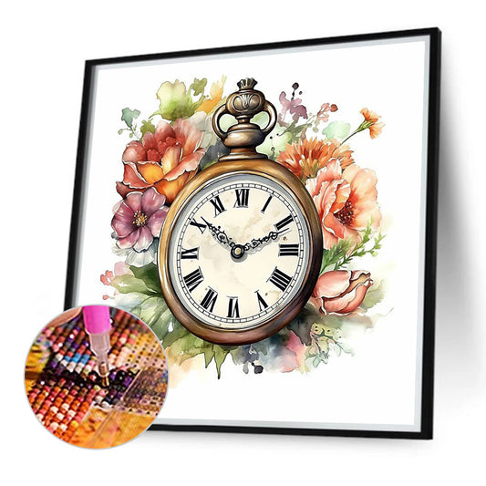 Diamond Painting - Full Round - Flower pocket watch (40*40CM)