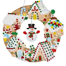 Load image into Gallery viewer, Special Shaped Crystal Painting Wreath with LED Light 29x29cm (Xmas Snowman)