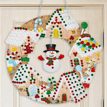 Load image into Gallery viewer, Special Shaped Crystal Painting Wreath with LED Light 29x29cm (Xmas Snowman)