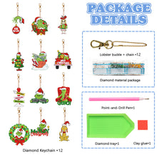 Load image into Gallery viewer, 12PCS Double Sided Diamond Art Keyring Grinch for Adult Kid Purse Handbag Decor