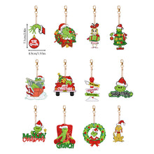 Load image into Gallery viewer, 12PCS Double Sided Diamond Art Keyring Grinch for Adult Kid Purse Handbag Decor