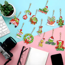 Load image into Gallery viewer, 12PCS Double Sided Diamond Art Keyring Grinch for Adult Kid Purse Handbag Decor
