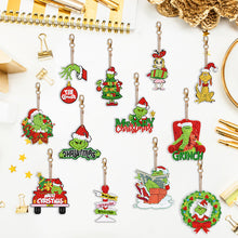 Load image into Gallery viewer, 12PCS Double Sided Diamond Art Keyring Grinch for Adult Kid Purse Handbag Decor